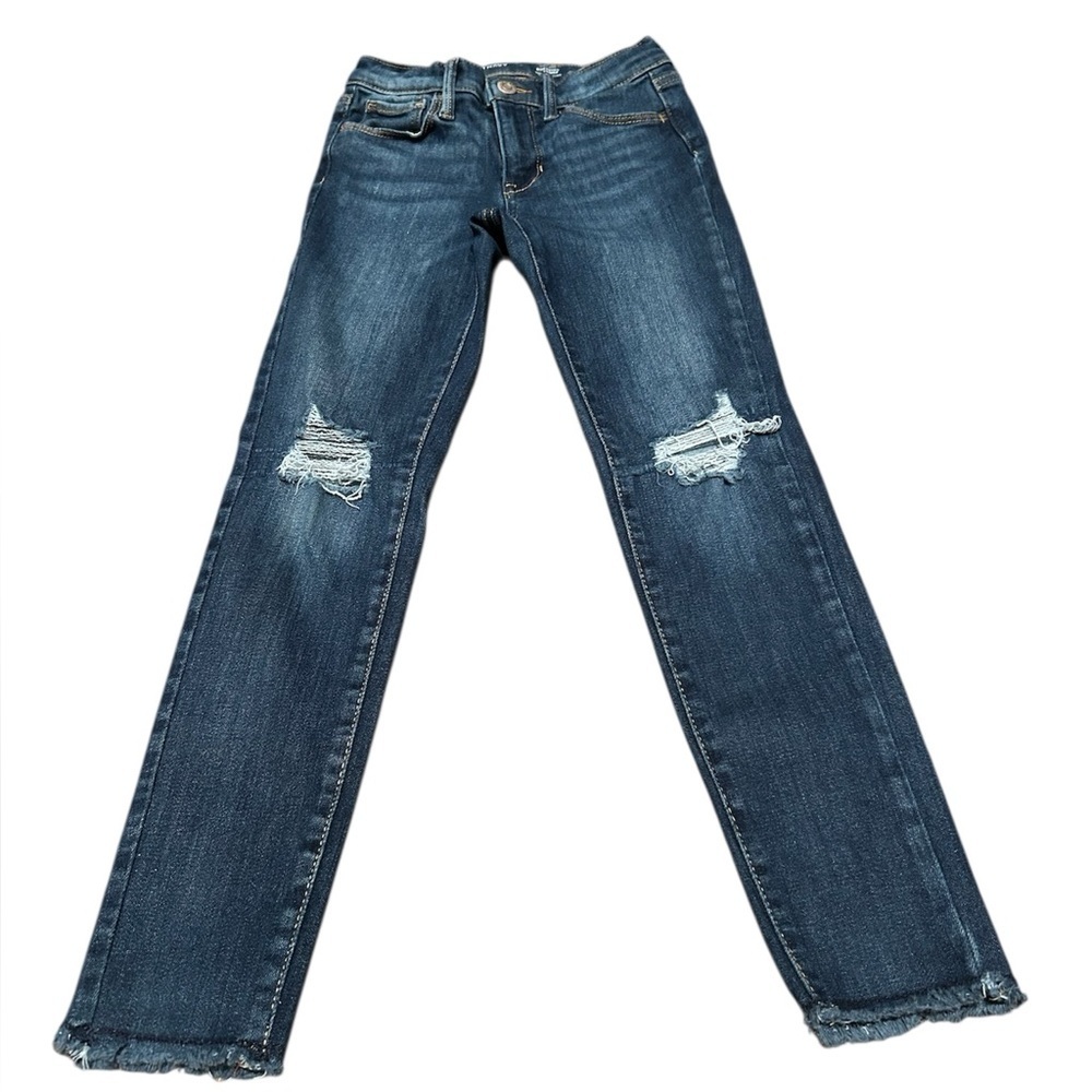 Old Navy Rockstar Skinny Jeans Distressed Knee Raw Hem Stretch Denim Size 8
